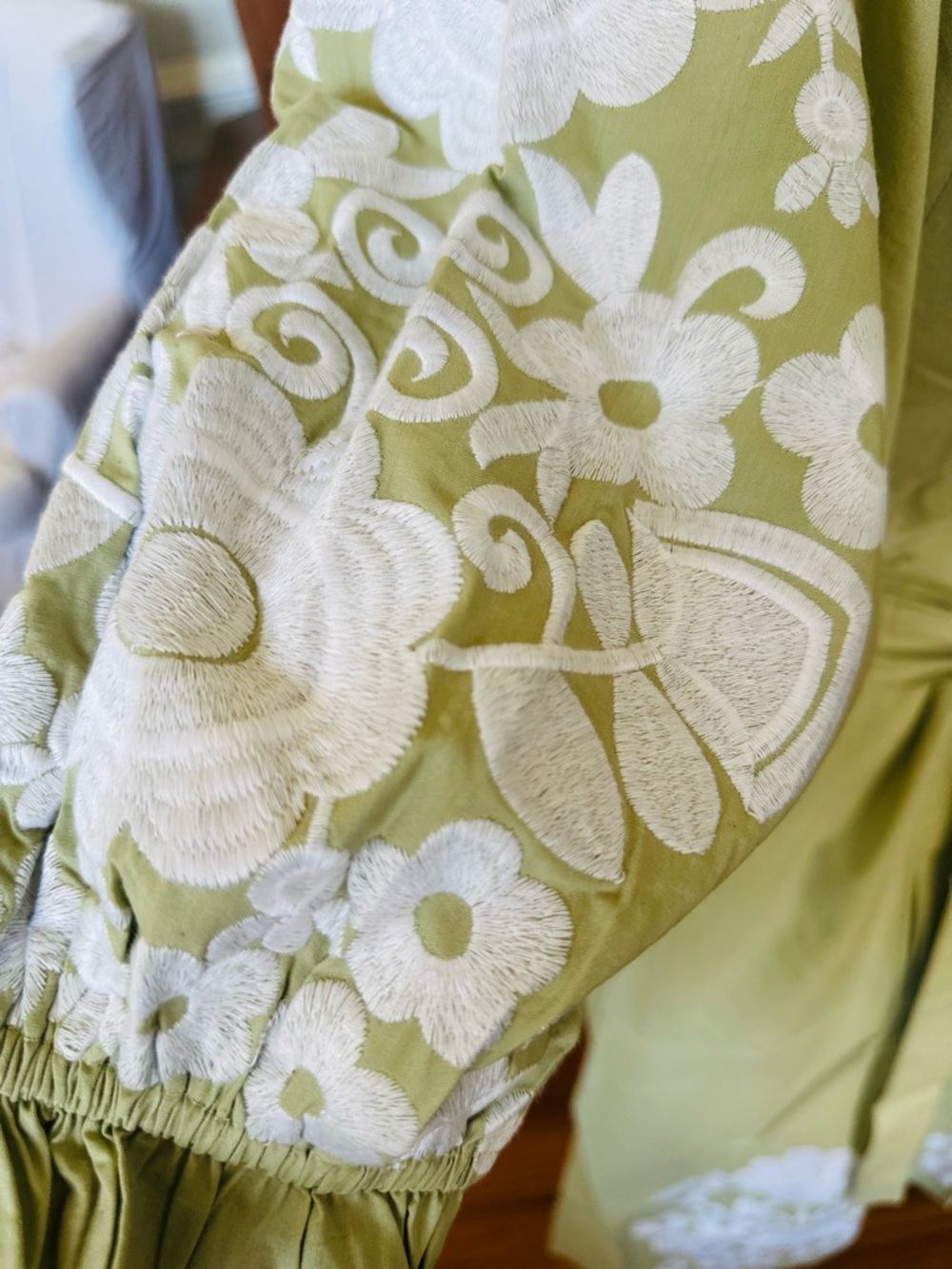 Direct from Manufacturer! Julia Amory Embroidered Coatue Midi Dress Sage & White - Picture 5 of 9